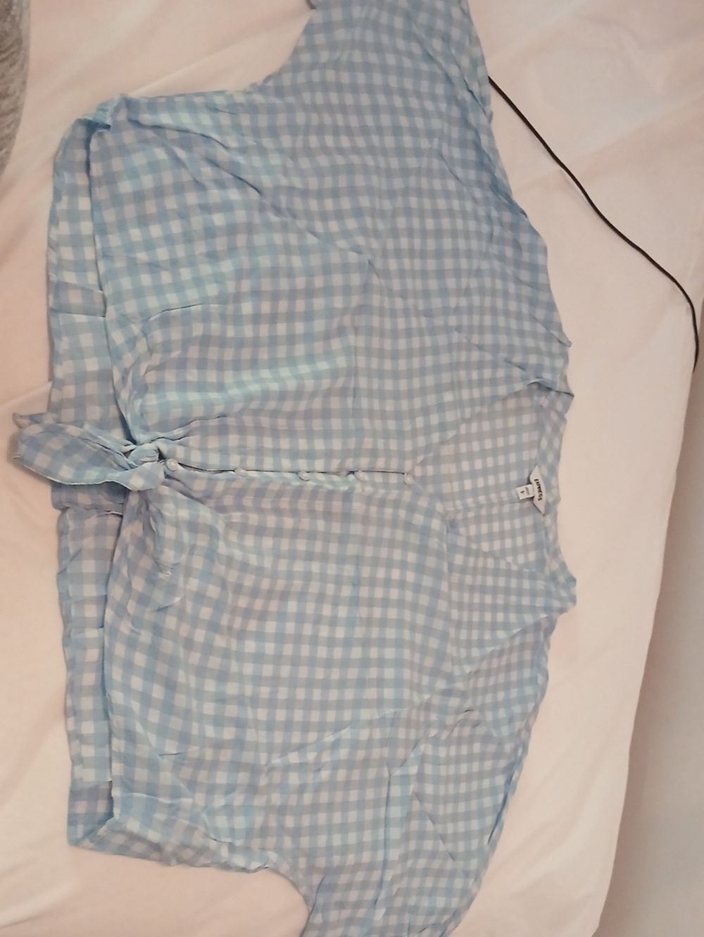 Express Light Blue Gingham Tie-Front Blouse